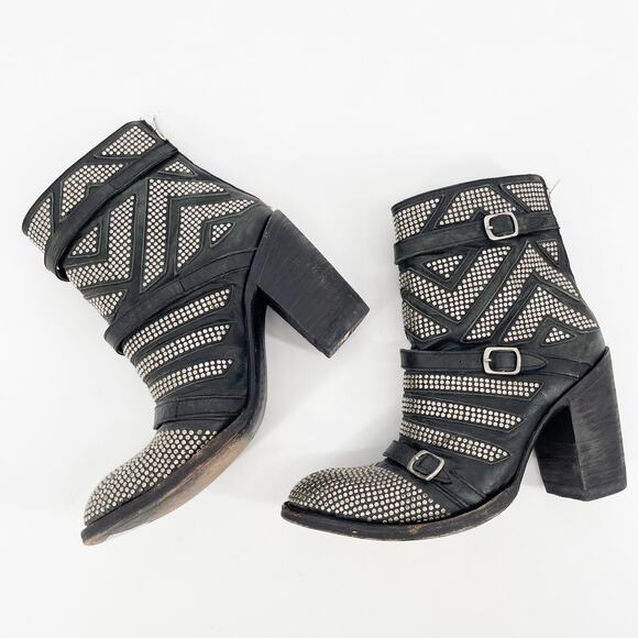 Old Gringo Mexicana Black Leather Celine Studded Western Biker Ankle Bootie sz 7 - Picture 4 of 11